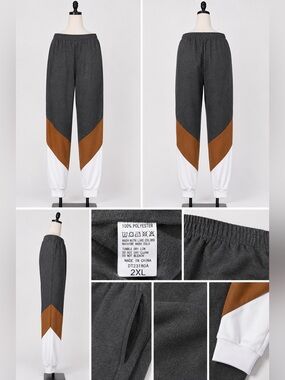 Amazon Women's Charcoal Gray Colorblock Track Joggers with Brown & White Panels